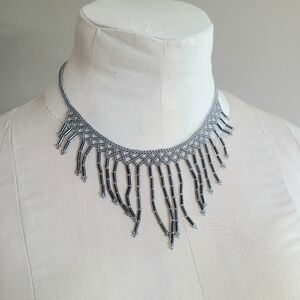 Silvery Blue Beaded Choker Necklace